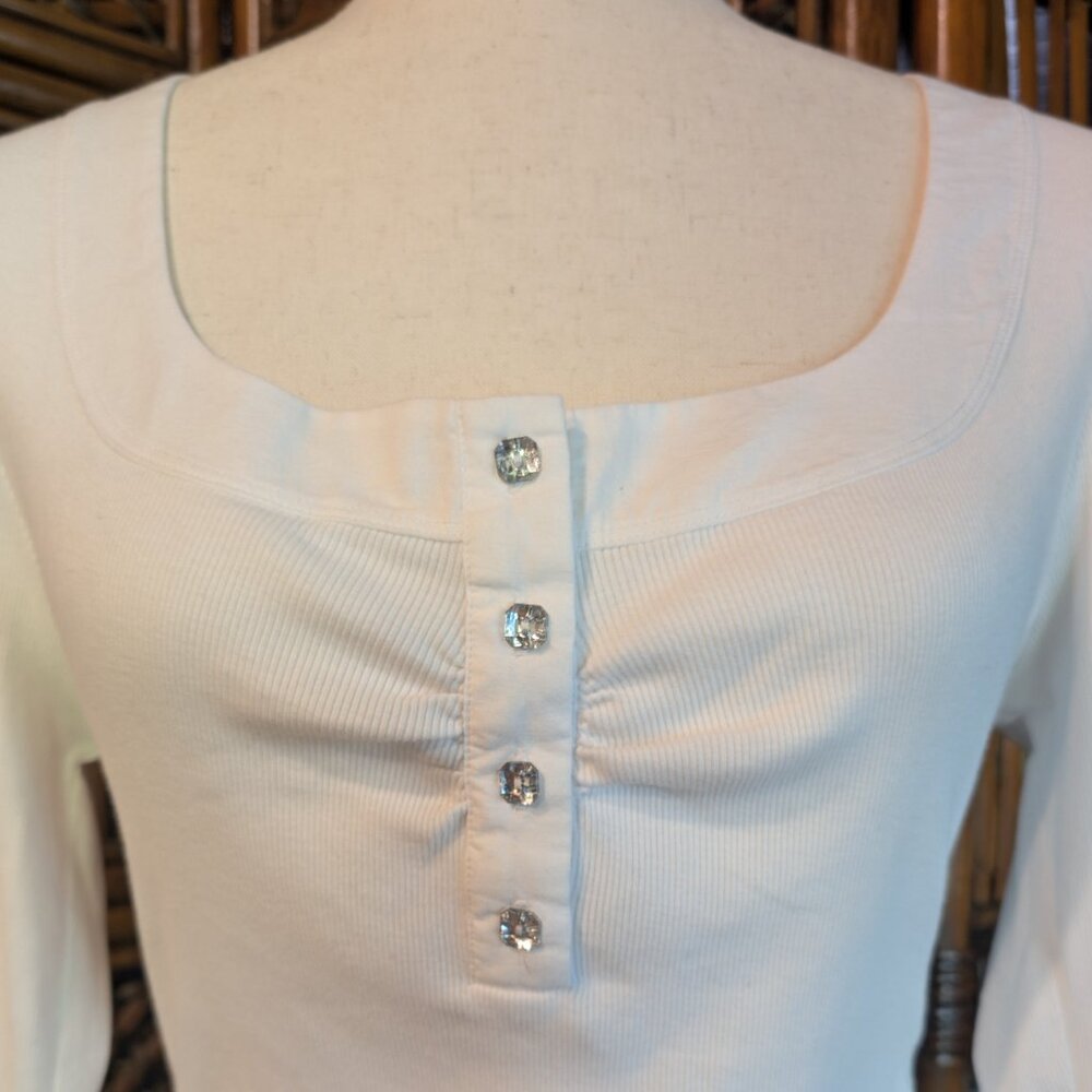 CHARLOTTE TARANTOLA Henley Top with Crystal Buttons - LG - NWOT